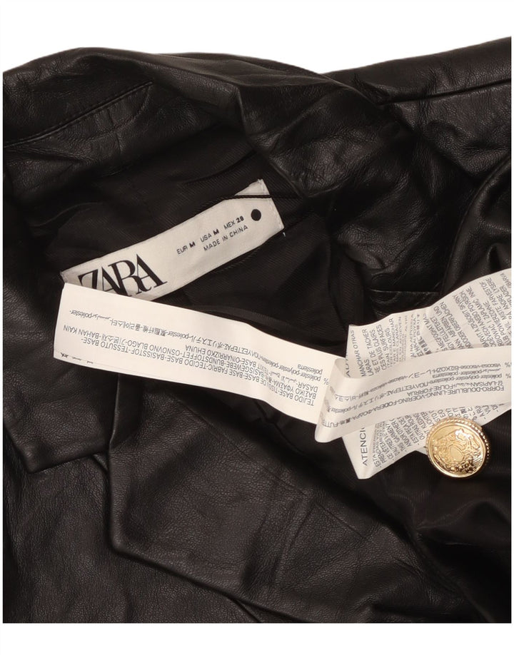 Zara Dame 1 knap imiteret læder blazerjakke UK 14 Medium Sort