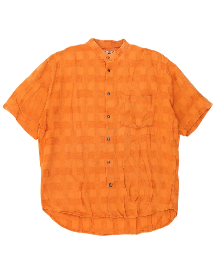 VINTAGE kortærmet herreskjorte Stor orange ternet bomuld