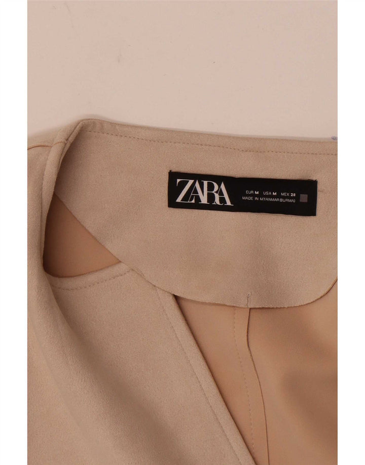 Zara Dame 3/4 ærmet åben blazerjakke UK 14 Medium Beige Stribet