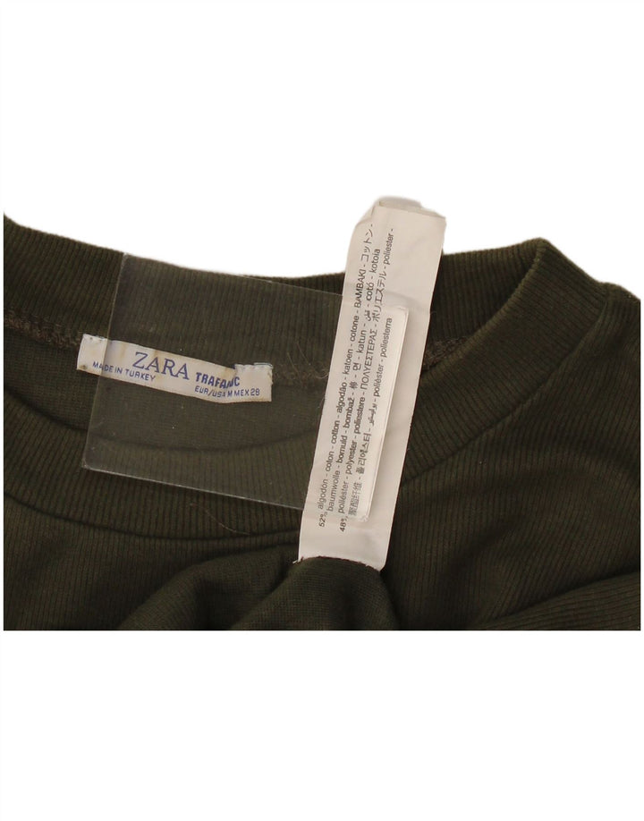 Zara Womens Crop Oversized Top Langærmet UK 14 Medium Khaki Bomuld