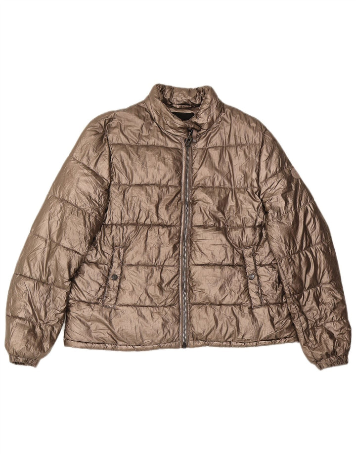 Massimo Dutti Dame Polstret Jakke UK 14 Medium Guld Polyester