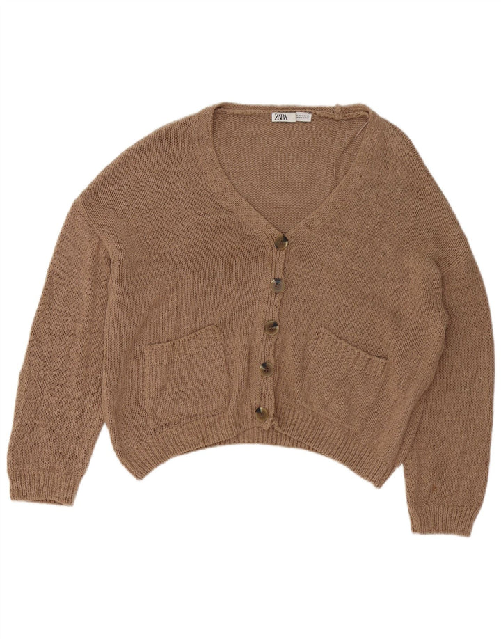 Zara Dame Oversized Cardigan Sweater UK 10 Lille Brun Akryl