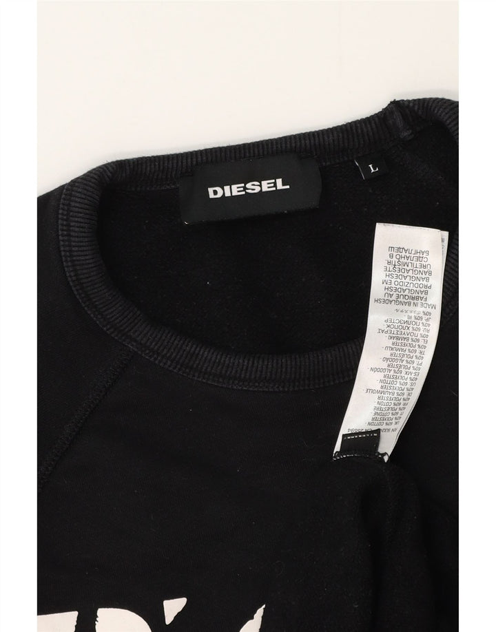 Diesel Herre Grafisk Sweatshirt Jumper Stor Sort Bomuld