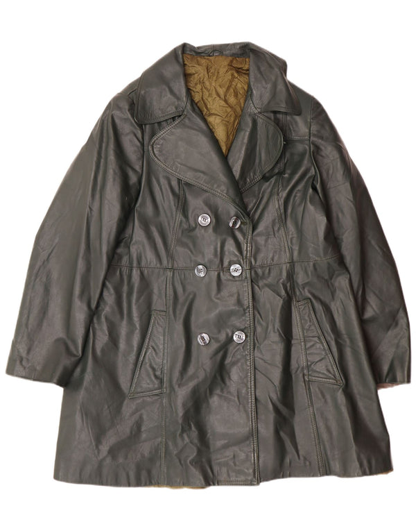 Vintage dame dobbeltradet læderfrakke UK 18 XL Grøn