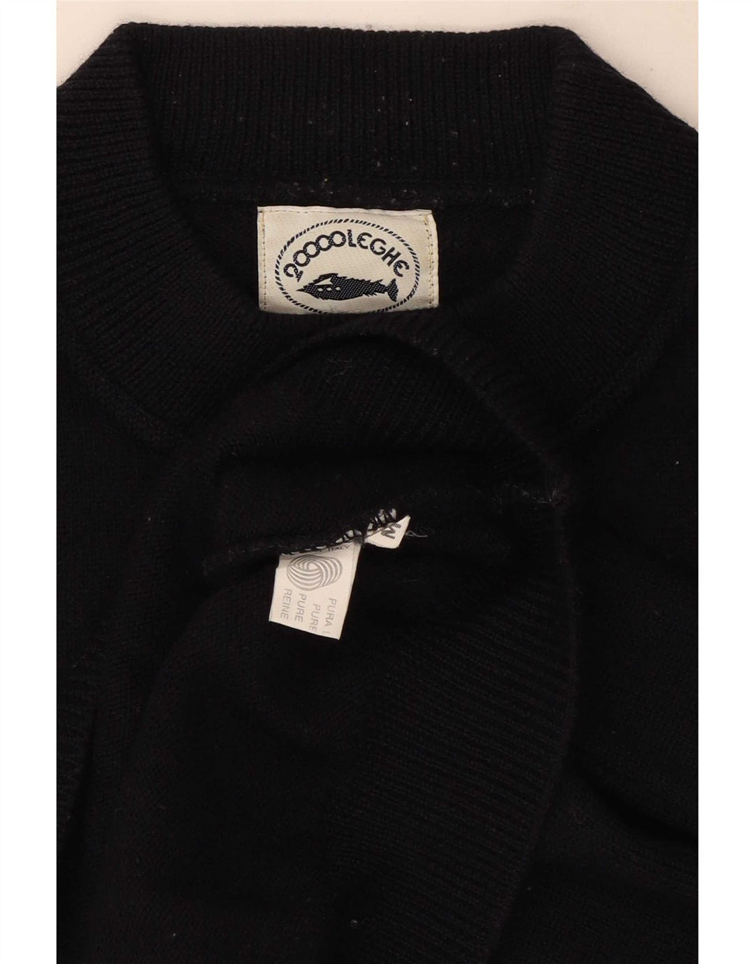 Vintage Herre grafisk skildpaddehals sweater Medium marineblå uld