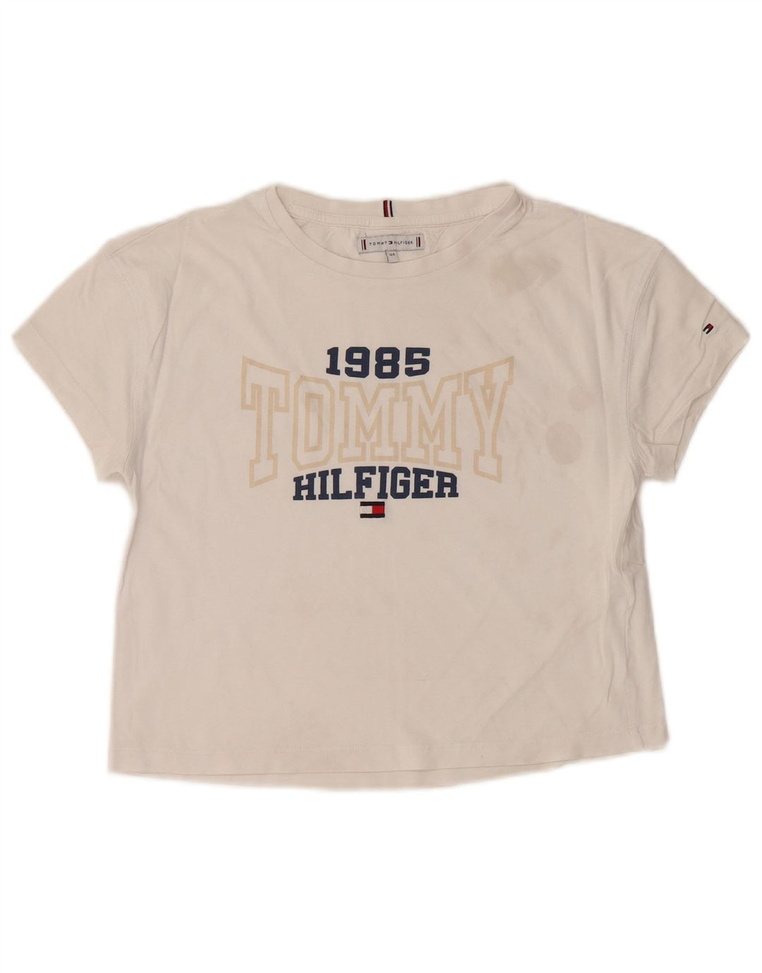 TOMMY HILFIGER Piger Crop Grafisk T-Shirt Top 13-14 år Hvid