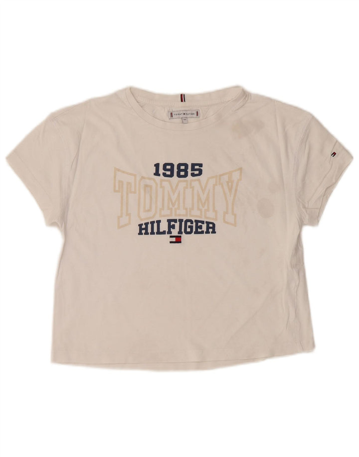 TOMMY HILFIGER Piger Crop Grafisk T-Shirt Top 13-14 år Hvid
