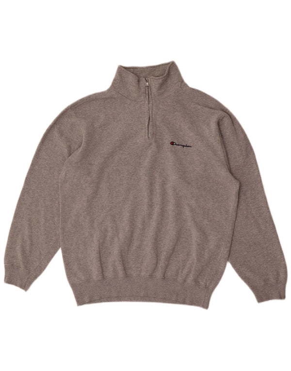 Champion Herre Zip Neck Sweatshirt Jumper Medium Grey Flecked Bomuld