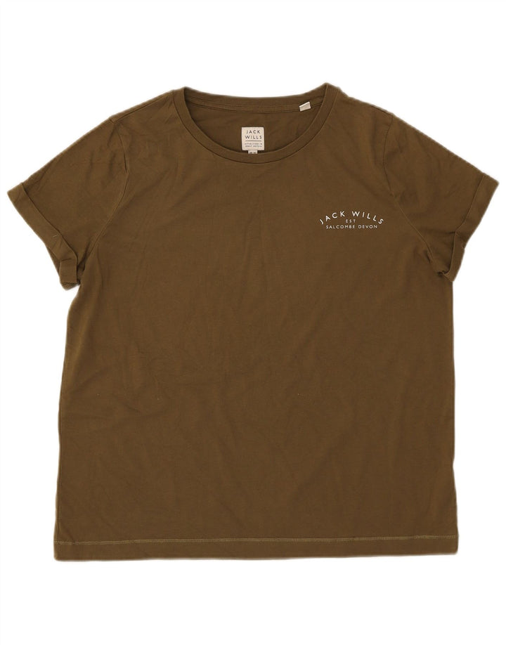 Jack Wills Dame T-Shirt Top UK 12 Medium Khaki Bomuld