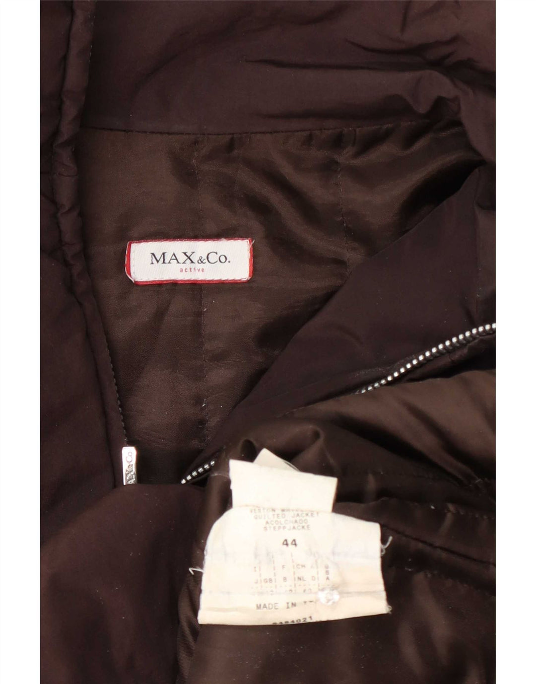 Max & Co. Dame polstret quiltet skijakke UK 12 Medium Brown Colourblock