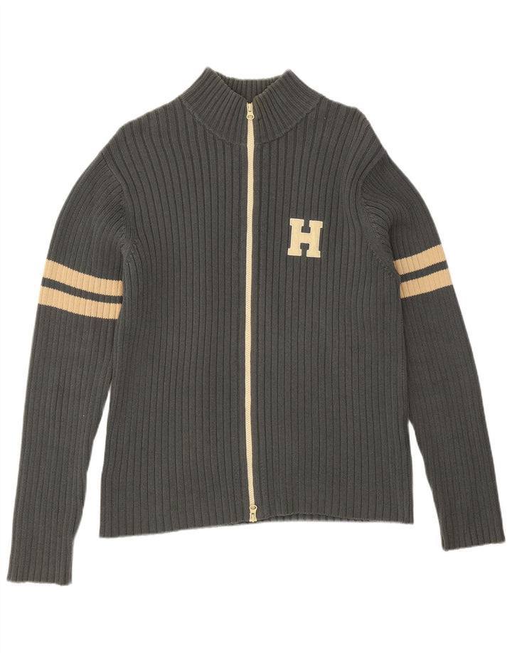 Tommy Hilfiger Herre Cardigan Sweater Stor Grå Colourblock Bomuld