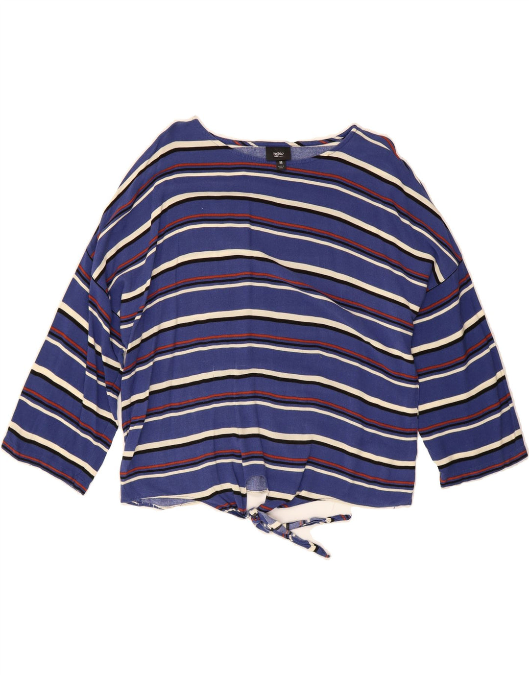 MOSSIMO Womens Crop Top 3/4 Sleeve UK 14 Medium Blue Striped Rayon Vintage Mossimo and Second-Hand Mossimo from Messina Hembry 