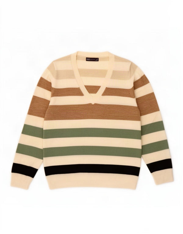 Marks & Spencer Dame V-hals sweater UK 14 Medium Beige Stribet