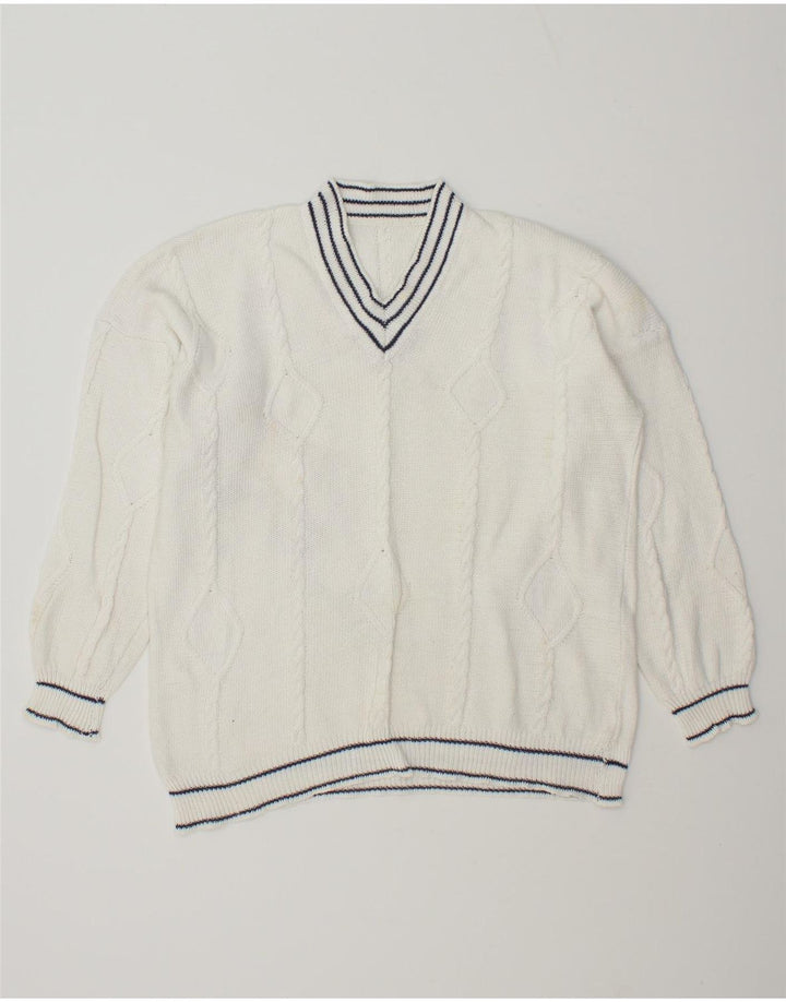 VINTAGE Womens V-Neck Jumper Sweater UK 16 Large White Vintage Vintage and Second-Hand Vintage from Messina Hembry 