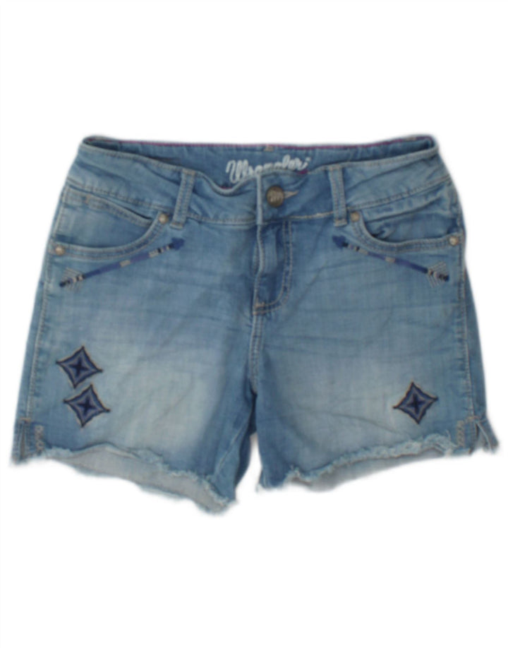 Wrangler grafiske denimshorts til kvinder US 3/4 Small W27 blå bomuld