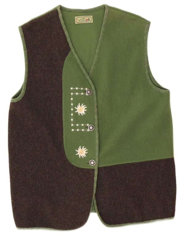 Vintage ærmeløs cardigan sweater til kvinder UK 12 Medium Green Colourblock