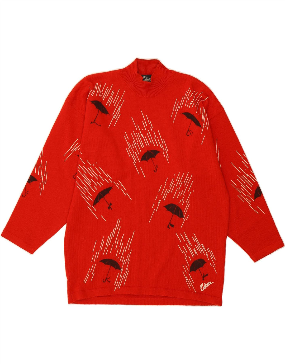 VINTAGE Womens Abstract Pattern Turtle Neck Jumper Sweater UK 16 Large Red Vintage Vintage and Second-Hand Vintage from Messina Hembry 