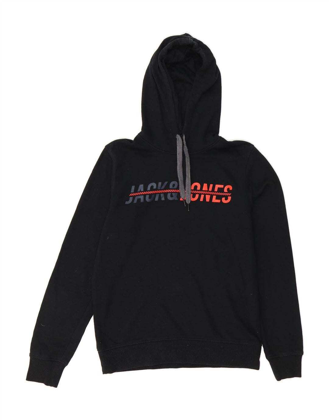 JACK & JONES Mens Graphic Hoodie Jumper Medium Black Polyester Vintage Jack & Jones and Second-Hand Jack & Jones from Messina Hembry 