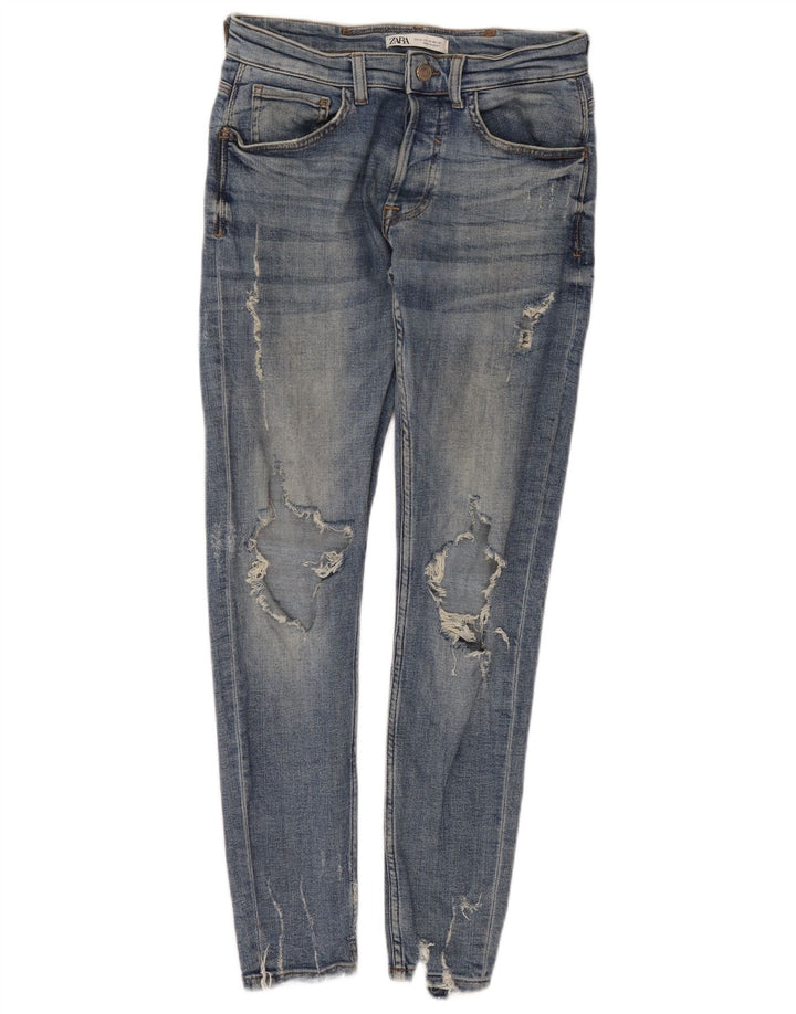 Zara Herre Distressed Slim Jeans EU 38 Small W30 L29 Blue Cotton