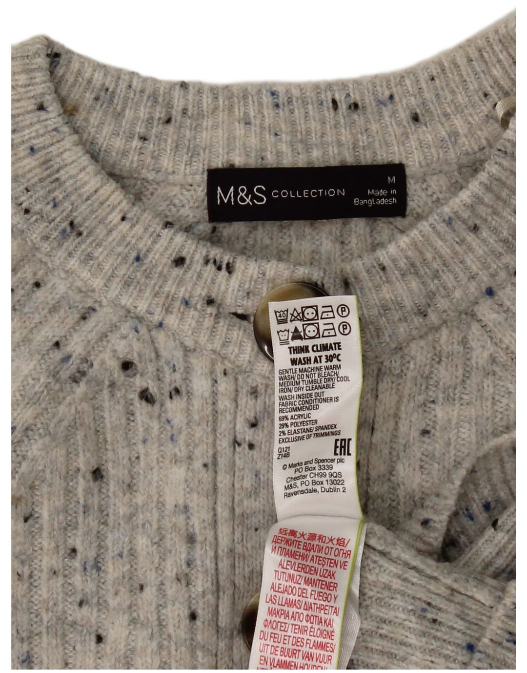 Marks & Spencer Dame Crop Cardigan Sweater UK 14 Medium Grey Flecked