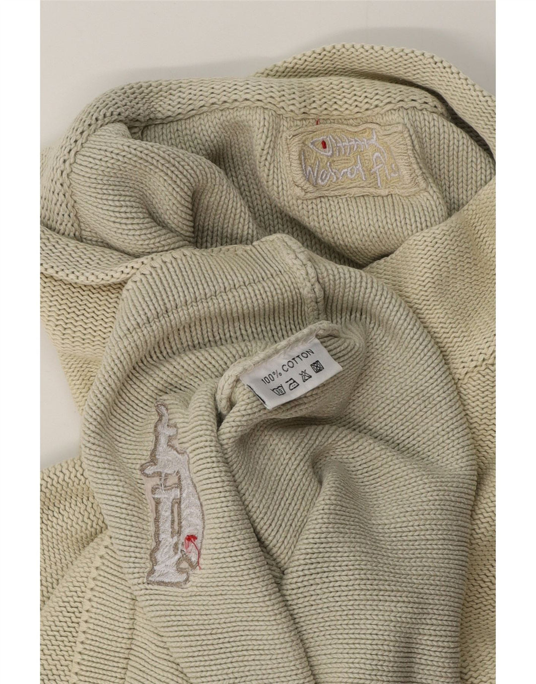 Weird Fish Herre Zip Neck Jumper Sweater Medium Beige Stribet Bomuld