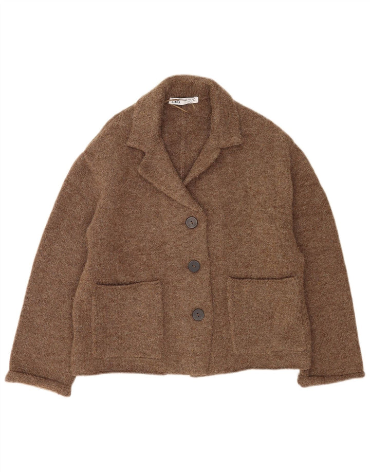 Zara Dame Cardigan Sweater UK 10 Lille brun polyester