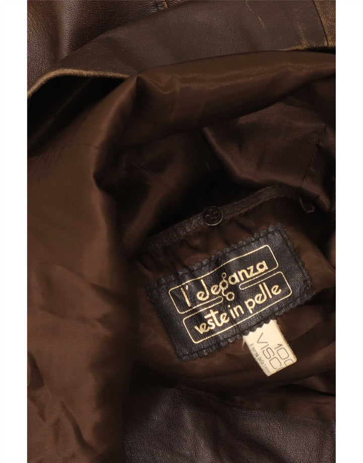 Vintage Womens Military Leather Jacket IT 52 2XL Brown