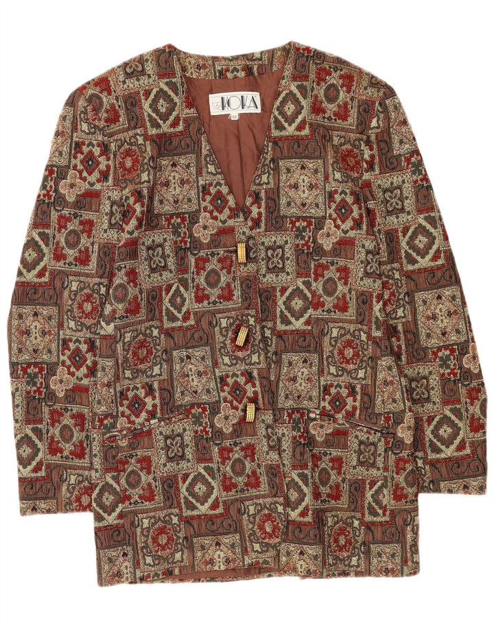 Vintage dame 3-knaps blazerjakke IT 46 Stor brun patchworkacetat