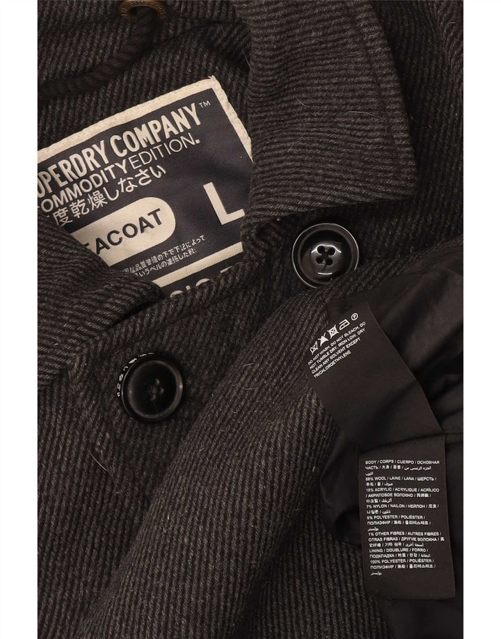 Superdry Men Pea Coat UK 40 Large Grey Wool