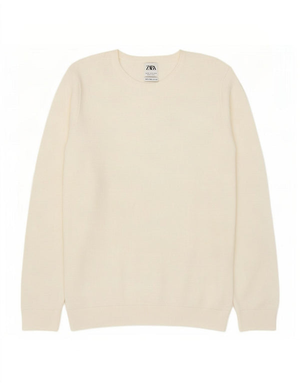 Zara Herre sweater med rund hals, mellem hvid bomuld