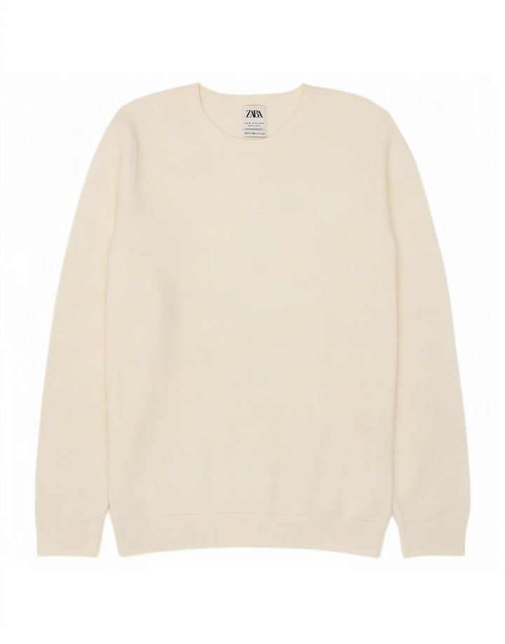 Zara Herre sweater med rund hals, mellem hvid bomuld