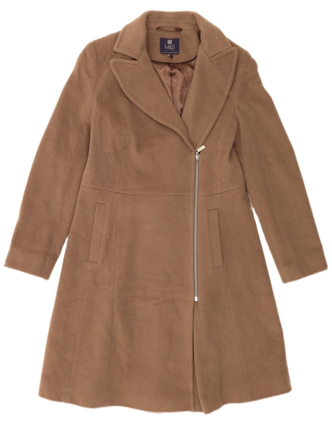 Marks & Spencer Dame Overfrakke UK 10 Small Beige Uld