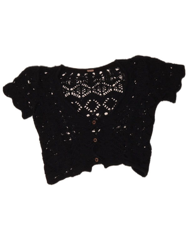 Free People Womens Crop Hæklet cardigantrøje UK 12 Medium Black