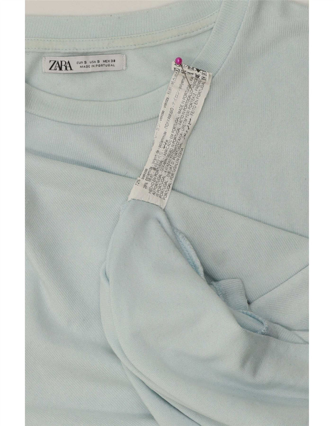 Zara Dame T-Shirt Top UK 10 Small Blue Viscose
