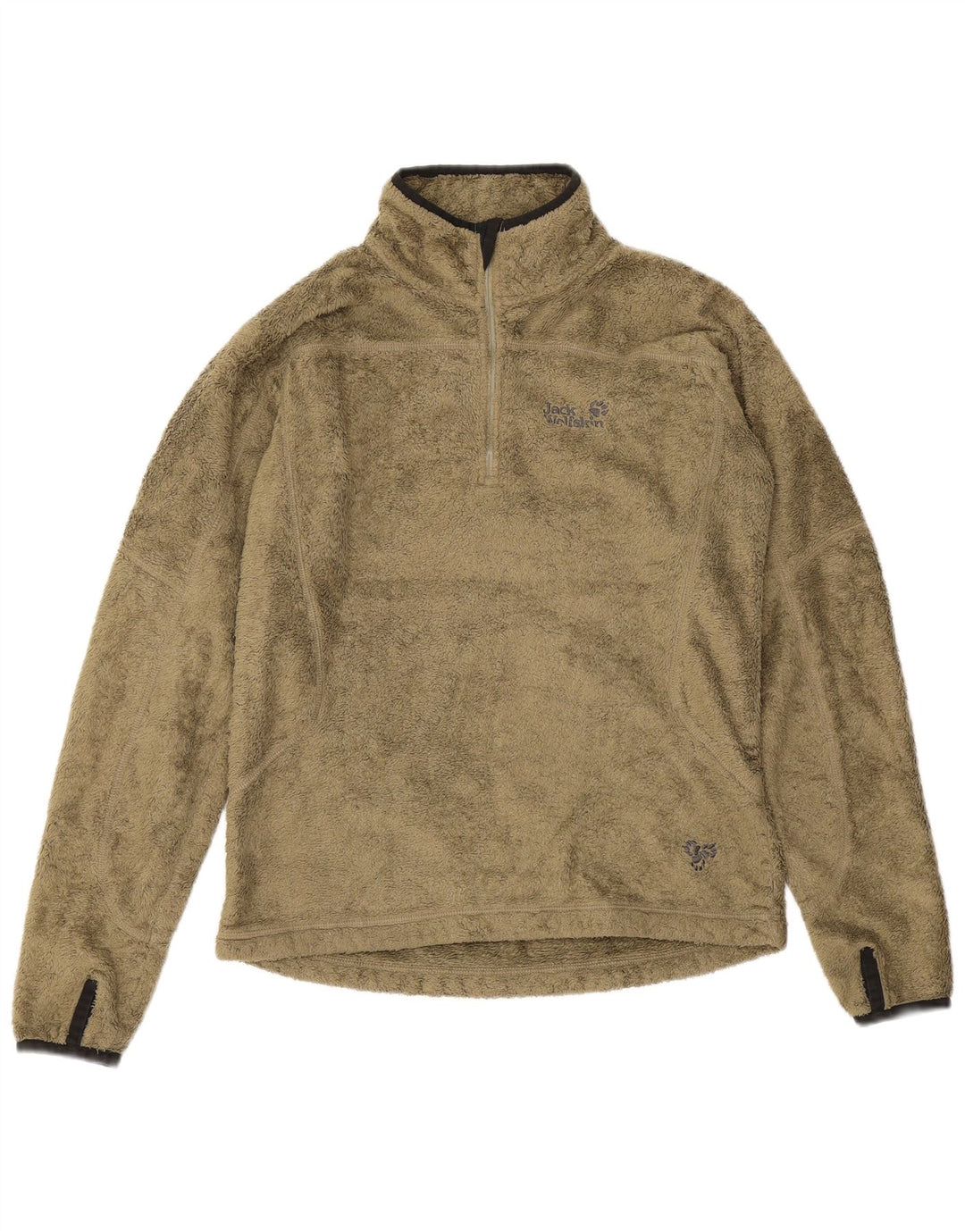 Jack Wolfskin Dame lynlås hals Fleece Jumper UK 10 Small Khaki Polyester