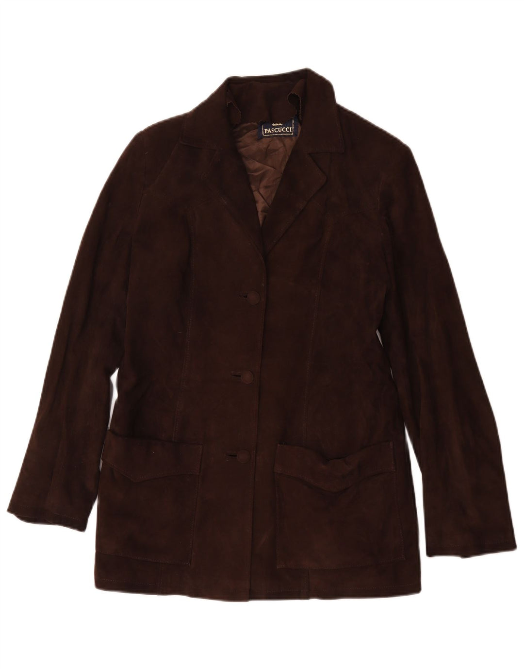 Pascucci Dame 3-knaps Ruskind Blazer Jacket IT 44 Medium Brun Læder