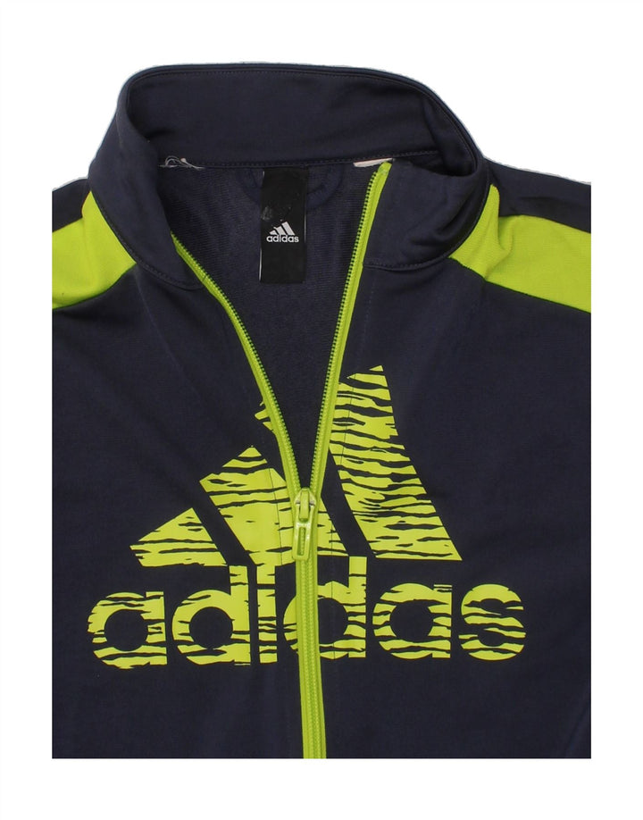 ADIDAS Boys Graphic Tracksuit Top Jacket 7-8 Years Navy Blue Vintage Adidas and Second-Hand Adidas from Messina Hembry 