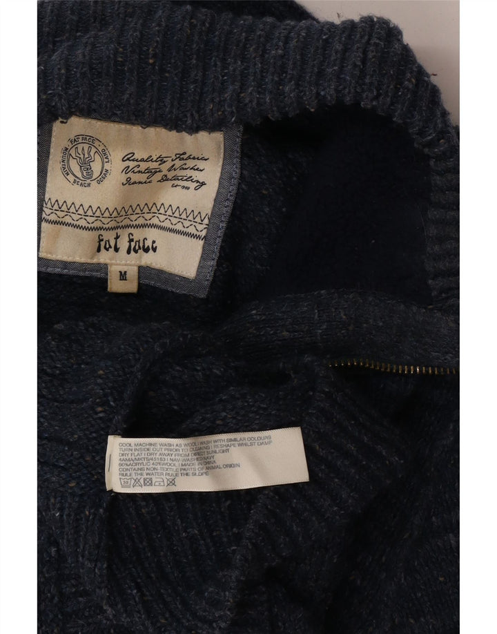 Fat Face Herre Zip Neck Jumper Sweater Medium Blue Akryl