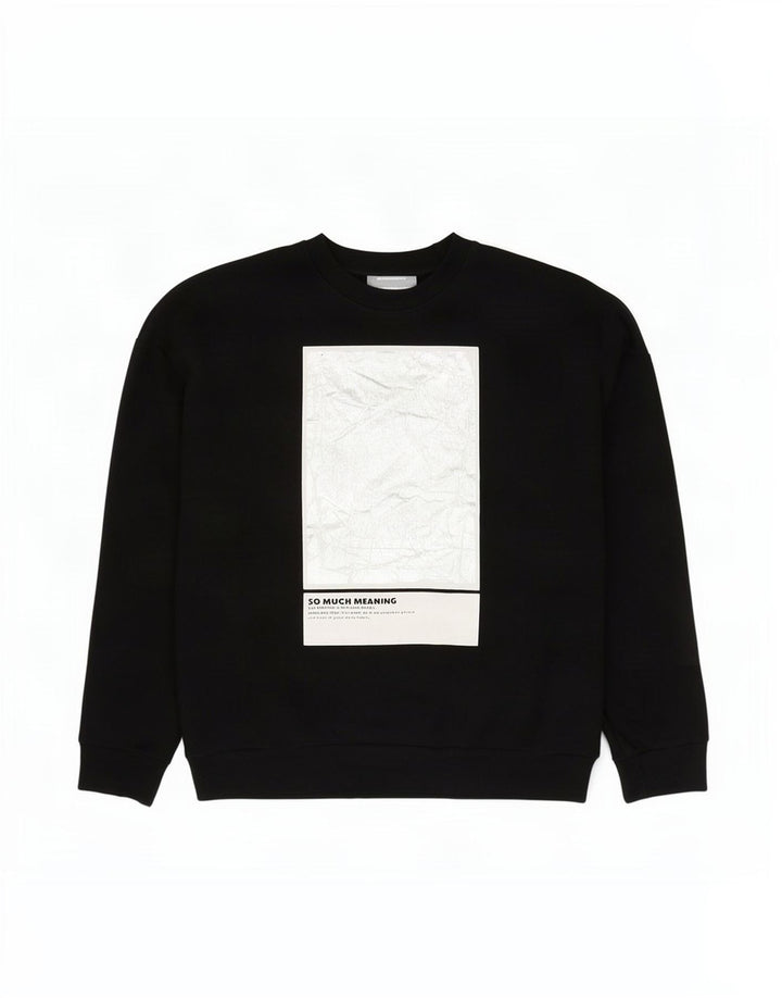 Zara Dame Grafisk Oversized Sweatshirt Jumper UK 16 Stor Sort Bomuld