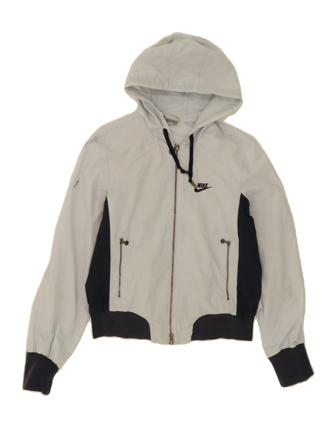 NIKE Womens Zip Hoodie Sweater UK 14/16 Large White Colourblock Polyester Vintage Nike and Second-Hand Nike from Messina Hembry 