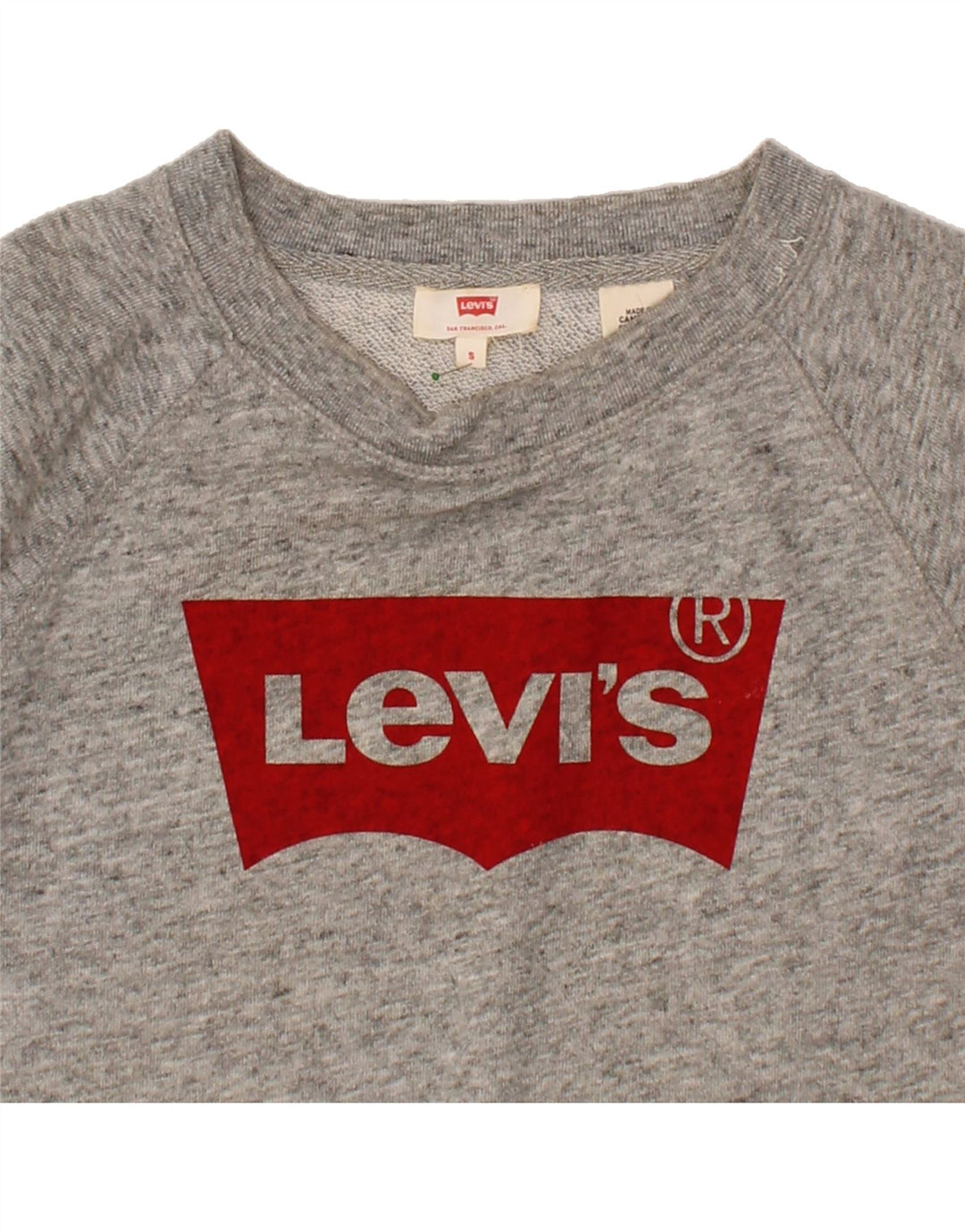 LEVI'S Womens Graphic Sweatshirt Jumper UK 10 Small Grey Flecked Vintage Levi's and Second-Hand Levi's from Messina Hembry 