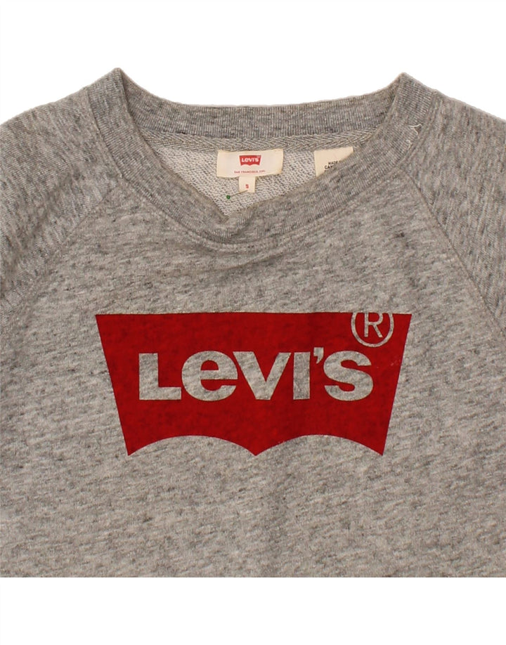LEVI'S Womens Graphic Sweatshirt Jumper UK 10 Small Grey Flecked Vintage Levi's and Second-Hand Levi's from Messina Hembry 