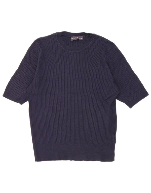 Marks & Spencer T-shirt top til kvinder UK 14 Medium Navy Blue Viscose