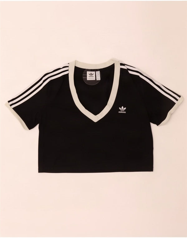 Adidas Womens Crop T-Shirt Top UK 18 XL Sort Bomuld