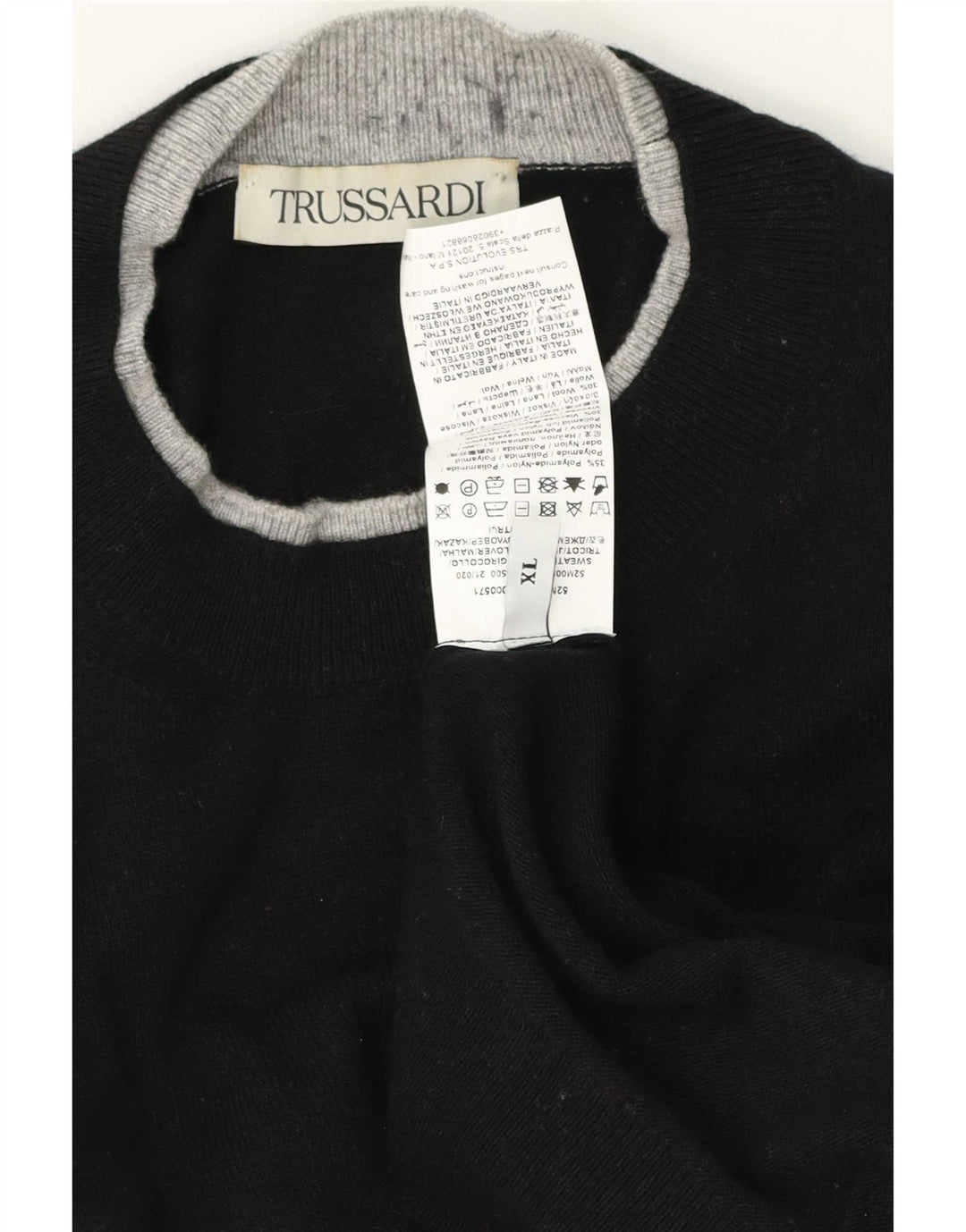 Trussardi Herre sweater med rund hals XL sort polyamid