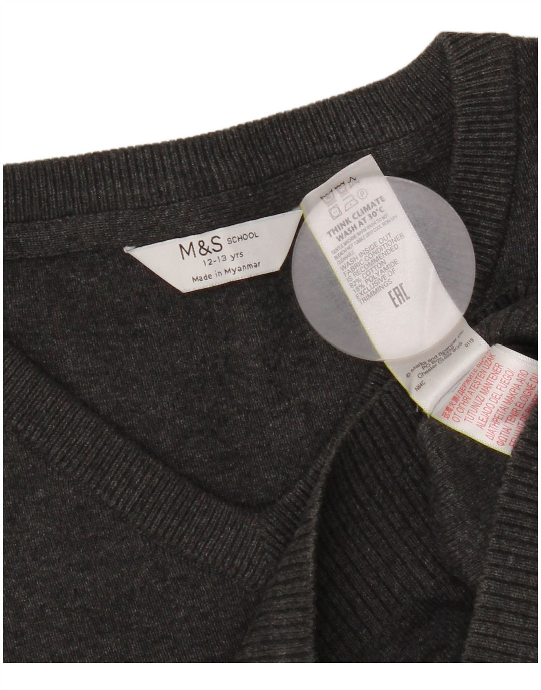 Marks & Spencer Boys V-hals sweater 12-13 år Grå bomuld