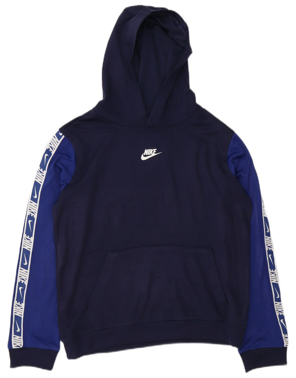 Nike Dri Fit hættetrøjetrøje til drenge 13-14 år XL marineblå farveblok