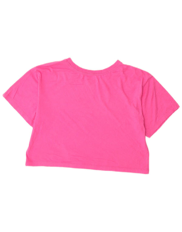 CHAMPION Dame Crop Grafisk T-Shirt Top UK 10 Small Pink