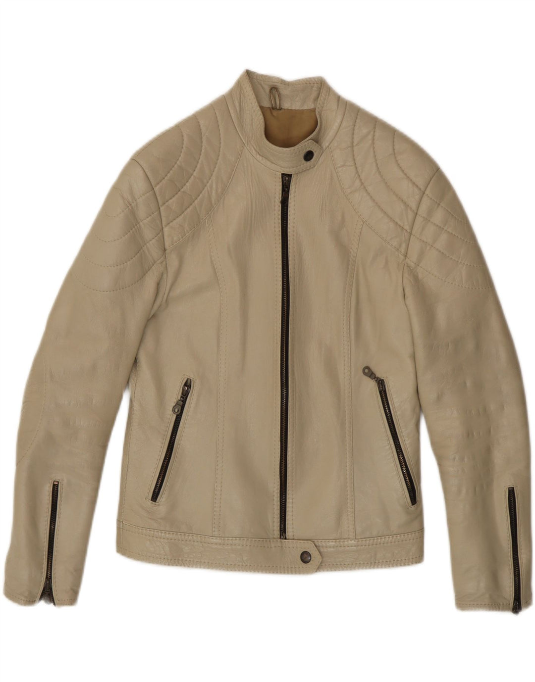 Vintage dame bikerjakke i læder UK 8 Small Beige