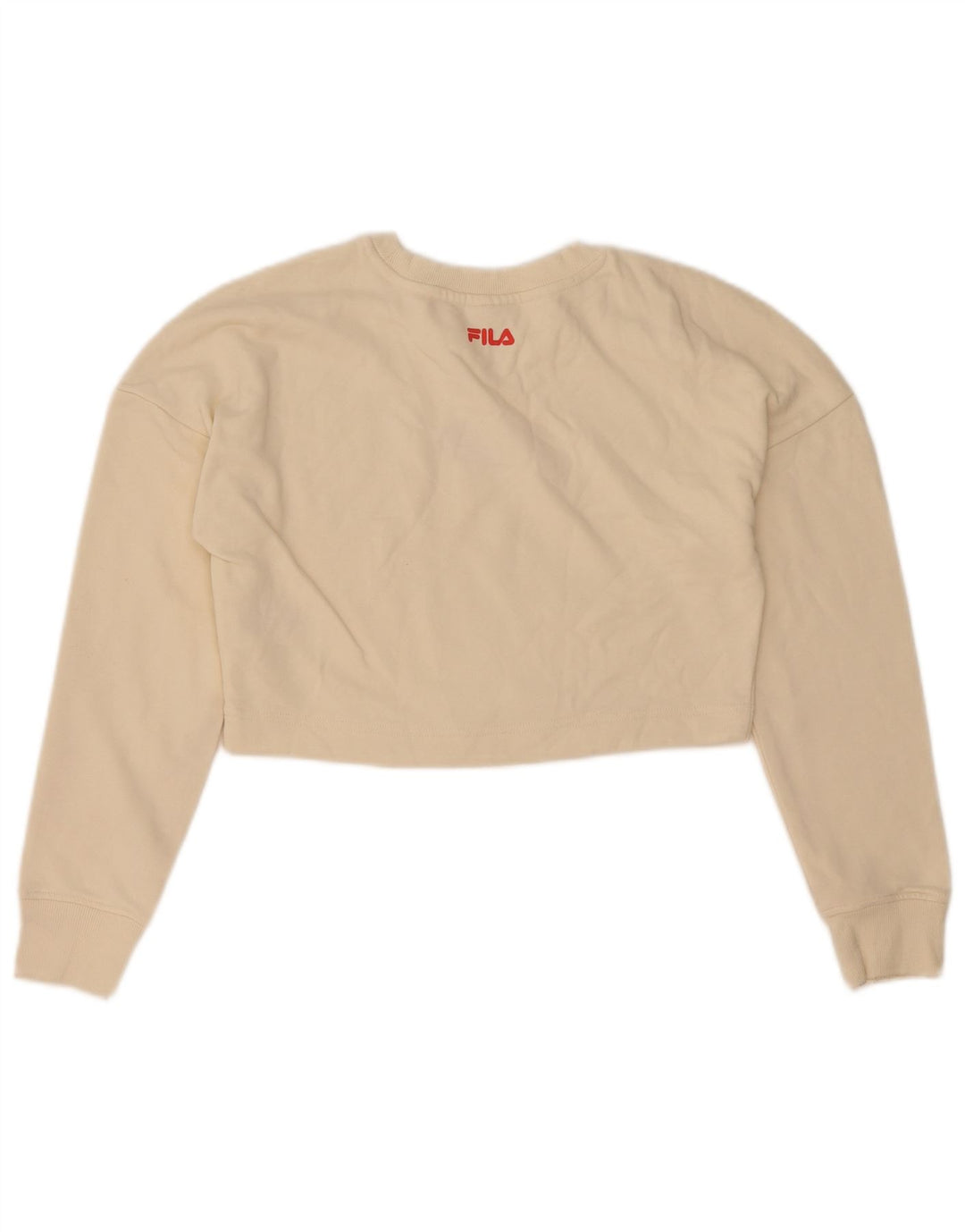 Fila Womens Crop Sweatshirt Jumper UK 10 Small Off White Bomuld